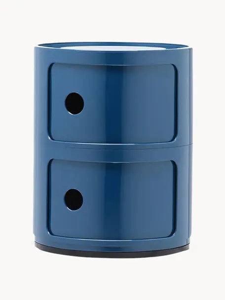 Mesa auxiliar de diseño Componibili, 2 módulos, Plástico con certificado Greenguard, Azul brillante, Ø 32 x Al 40 cm