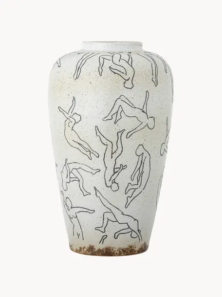 Vase Adah, H 34 cm, Steingut, Off White, Schwarz, Ø 21 x H 34 cm