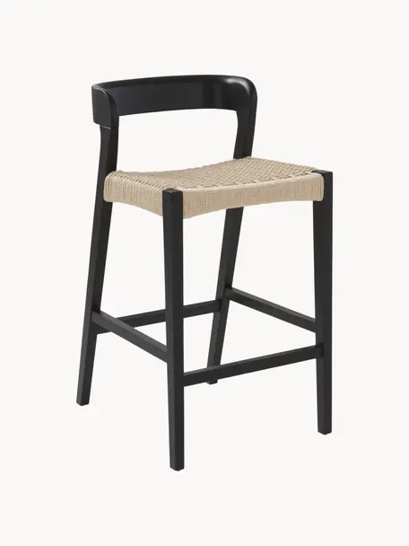 Krzesło barowe Vikdalen, Stelaż: drewno wiązowe, Jasny beżowy, drewno wiązowe lakierowane na czarno, S 45 x W 87 cm