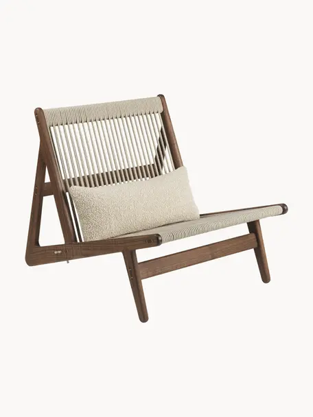 Fauteuil lounge artisanal en noyer avec coussin d'assise MR01 Initial, Noyer, beige clair, larg. 65 x prof. 88 cm