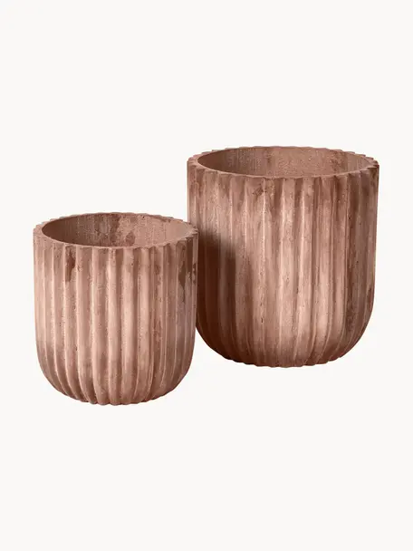 Plantenpottenset Fiber, set van 2, Vezelcement, Terracotta, Set met verschillende formaten