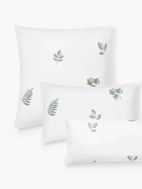 Taie d'oreiller en flanelle Fraser, Blanc, vert sauge, larg. 50 x long. 70 cm