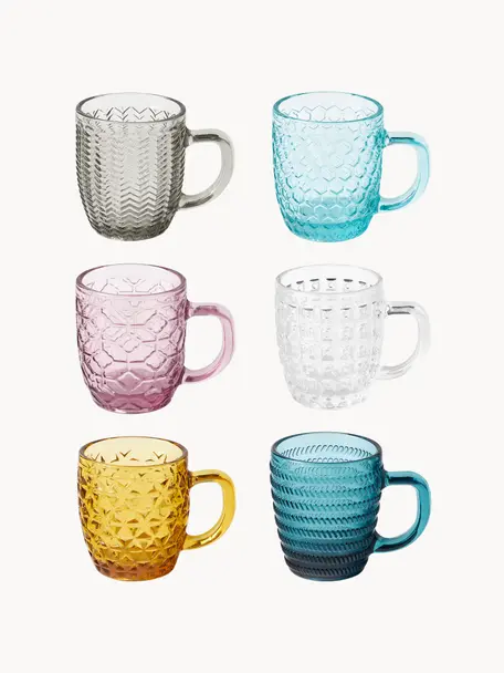 Tasses à expresso avec embossage décoratif Geometrie, 6 élém., Verre, Multicolore, Ø 6 x haut. 7 cm, 90 ml