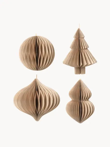 Décoration de sapin de Noël Viola haut. 10 cm, 4 élém., Carton, Beige, Ø 9 x haut. 10 cm