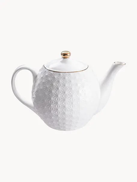 Ručne vyrobená porcelánová čajová kanvica Nippon, 1.3 l, Porcelán, Biela s pozláteným okrajom, 1,3 l