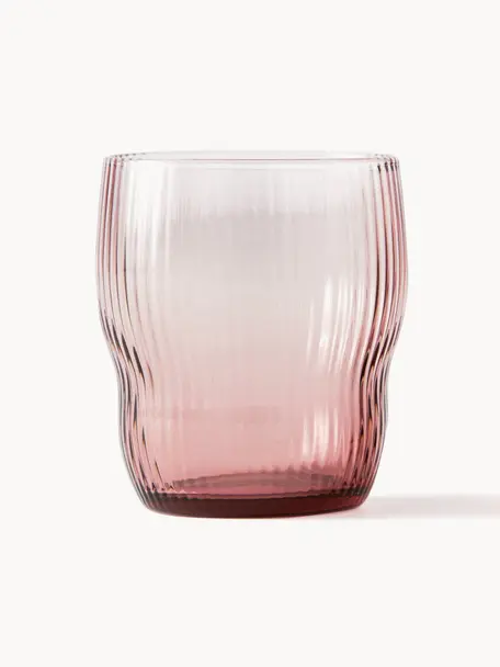 Bicchieri in vetro soffiato con struttura millerighe Pum 2 pz, Vetro soffiato, Rosa antico, Ø 8 x Alt. 9 cm, 200 ml
