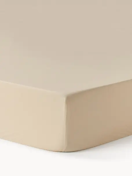 Elastická plachta na topper matrac Elsie, bavlnený perkál, Béžová, Š 90 x D 200 cm, V 15 cm