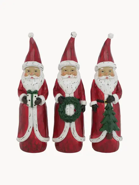 Figuras decorativas Papas Noeles artesanales Pedros, 3 uds., Resina, Rojo, blanco, verde, Ø 5 x Al 20 cm