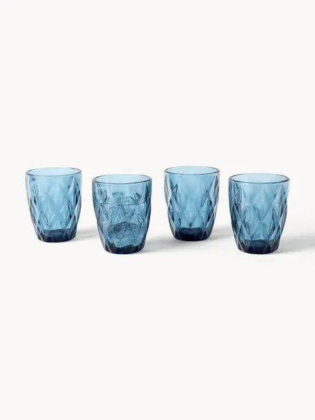 Wassergläser Colorado mit Strukturmuster, 4 Stück, Glas, Blau, Ø 8 x H 10 cm, 260 ml
