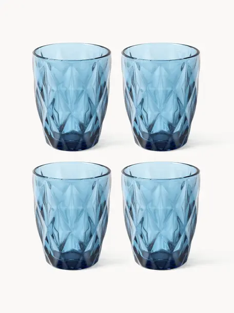 Verres à eau avec embossage décoratif Colorado, 4 pièces, Bleu, Ø 8 x haut. 10 cm, 260 ml