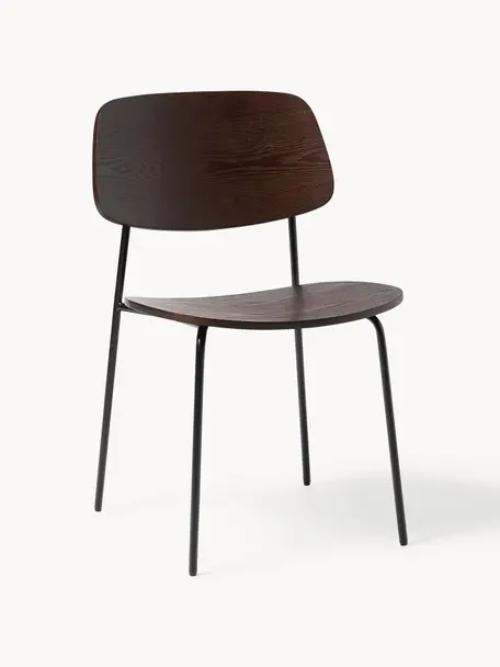 Sillas Nadja, 2 uds., Asiento: madera contrachapada con , Patas: metal con pintura en polv, Madera oscura, An 50 x Al 53 cm