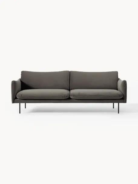 Sofa z aksamitu Moby (3-osobowa), Tapicerka: aksamit (wysokiej jakości, Stelaż: lite drewno sosnowe, Nogi: metal malowany proszkowo , Taupe aksamit, S 220 x G 95 cm