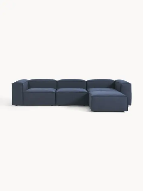 Modulares Sofa Lennon (4-Sitzer) mit Hocker, Bezug: 100 % Polyester Der strap, Gestell: Massives Kiefernholz, Spe, Webstoff Dunkelblau, B 327 x T 207 cm