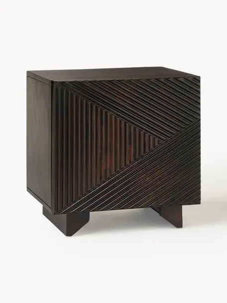 Table de chevet en bois cannelé Louis, Manguier massif, laqué, Manguier, larg. 50 x haut. 50 cm