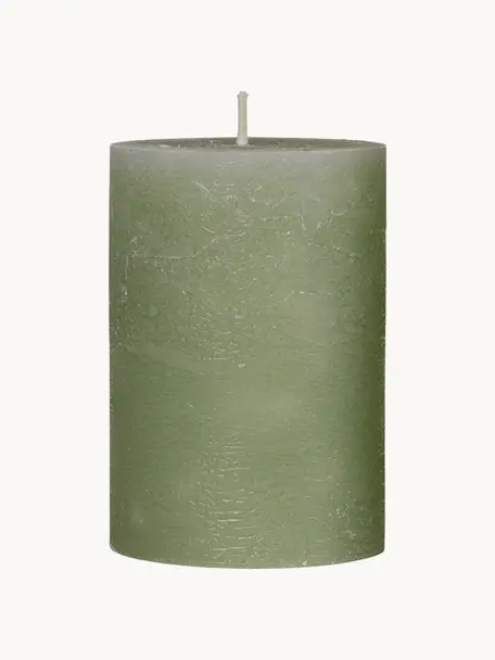 Ručně vyrobená sloupová svíčka Rustic, V 10 cm, Vosk, Olivově zelená, Ø 7 cm, V 10 cm