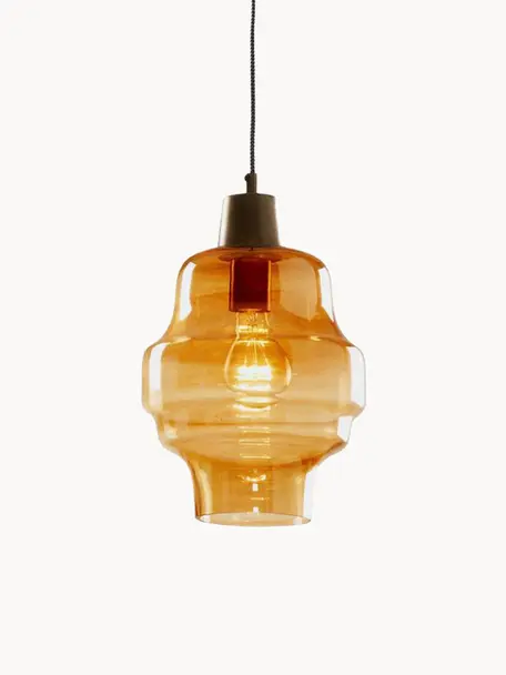 Kleine hanglamp Covell, Lampenkap: glas, Baldakijn: gecoat metaal, Amberkleurig, zwart, Ø 23 x H 33 cm