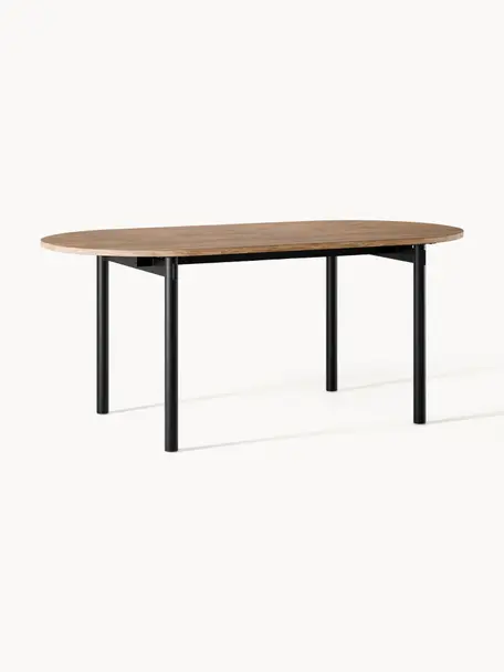 Ovaler Esstisch Mavi, in verschiedenen Größen, Tischplatte: Mitteldichte Holzfaserpla, Beine: Metall, beschichtet, Eichenholz, Schwarz, B 180 x T 90 cm