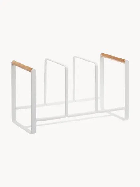 Geschirr-Organizer Tosca, Organizer: Stahl, pulverbeschichtet, Griffe: Holz, Weiß, B 35 x H 20 cm