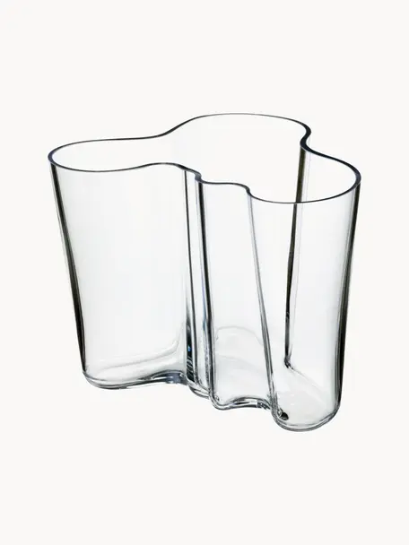 Ručně foukaná váza Alvar Aalto, V 16 cm, Foukané sklo, Transparentní, Š 21 cm, V 16 cm