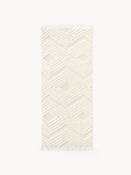 Tapis de couloir en coton tissé main Ziggy, 100 % coton, Blanc crème, larg. 80 x long. 200 cm