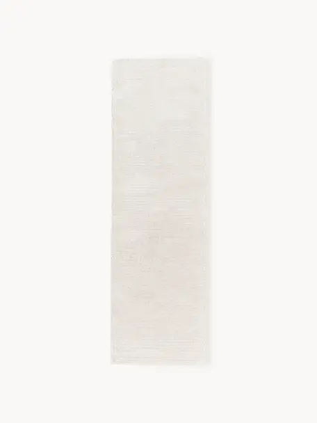 Alfombra corredor artesanal de pelo largo texturizada Wes, 100% poliéster con certificado GRS, Blanco crema, An 80 x L 200 cm