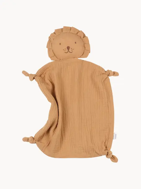 Doudou de muselina Lion, Muselina (100% algodón)

La muselina es un tejido fino de algodón suave y suelto con una superficie similar al crespón, que impresiona por su aspecto delicado y sus propiedades transpirables. Además, la muselina es un tejido muy fácil de cuidar, ya que no es necesario plancharla., Marrón claro, An 33 x L 45 cm