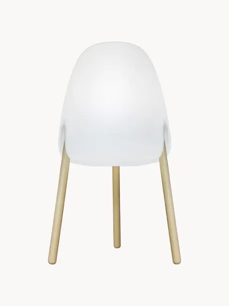 Lámpara solar para exterior regulable Rocket, con mando a distancia, Pantalla: polietileno, Patas: madera de haya, Blanco, madera de haya, Ø 38 x Al 70 cm