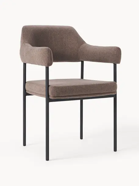 Čalouněná židle s područkami Bowie, Hnědá, Š 56 cm, H 62 cm