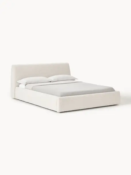 Čalouněná bouclé postel s úložným prostorem Cloud, Tlumeně bílá, Š 140 cm, D 200 cm