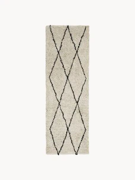 Passatoia soffice a pelo lungo Nouria, Retro: 100% cotone, Beige, nero, Larg. 80 x Lung. 250 cm