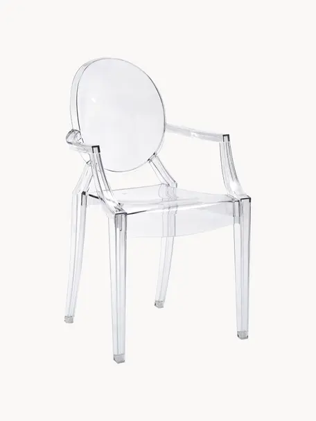 Dizajnová stolička s opierkami Louis Ghost, Polykarbonát, certifikát Greenguard, Priehľadná, Š 54 x H 55 cm