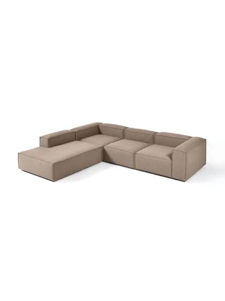 Narożna sofa modułowa XL Lennon, Tapicerka: 100% poliester Dzięki tka, Stelaż: lite drewno, sklejka, Nogi: tworzywo sztuczne, Taupe tkanina, S 329 x G 269 cm, lewostronna