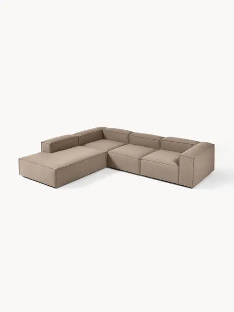 Modulares XL-Ecksofa Lennon, Bezug: 100 % Polyester Der strap, Gestell: Massives Kiefernholz FSC-, Webstoff Taupe, B 329 x T 269 cm, Eckteil links