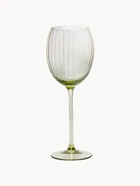 Handgemaakte witte wijnglazen Lyon, 2 stuks, Glas, Olijfgroen, Ø 7 x H 23 cm, 380 ml