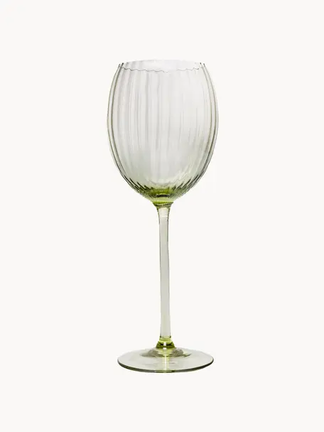 Handgefertigte Weissweingläser Lyon, 2 Stück, Glas, Olivgrün, Ø 7 x H 23 cm, 380 ml