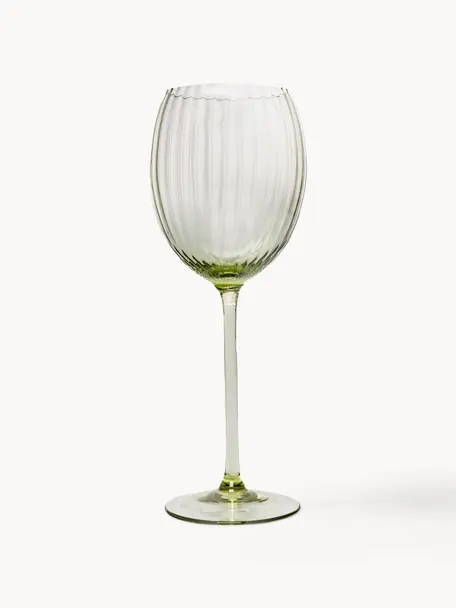 Verres à vin blanc artisanaux Lyon, 2 pièces, Verre, Vert olive, Ø 7 x haut. 23 cm, 380 ml