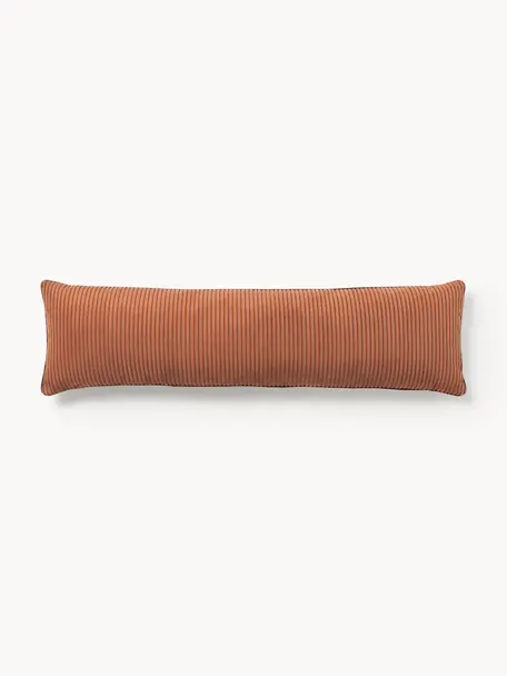 Coussin long en velours côtelé Kylen, Terracotta, brun foncé, larg. 30 x long. 115 cm