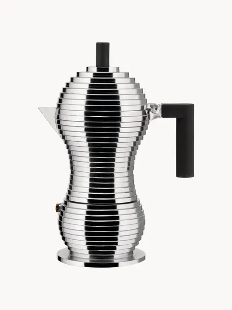 Espressokocher Pulcina für sechs Tassen, Gehäuse: Aluminiumguss, Griffe: Polyamid, Silberfarben, glänzend, Schwarz, B 20 x H 26 cm