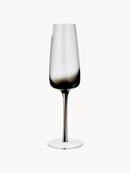Copas flauta de champán de vidrio soplado artesanalmente Smoke, 4 uds., Vidrio soplado artesanalmente, Transparente gris oscuro, Ø 7 x Al 23 cm, 200 ml