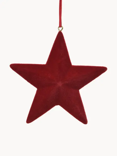 Étoiles de Noël à suspendre Reddy, Ø 12 cm, 4 pièces, Bois, velours, Rouge, larg. 12 x haut. 12 cm