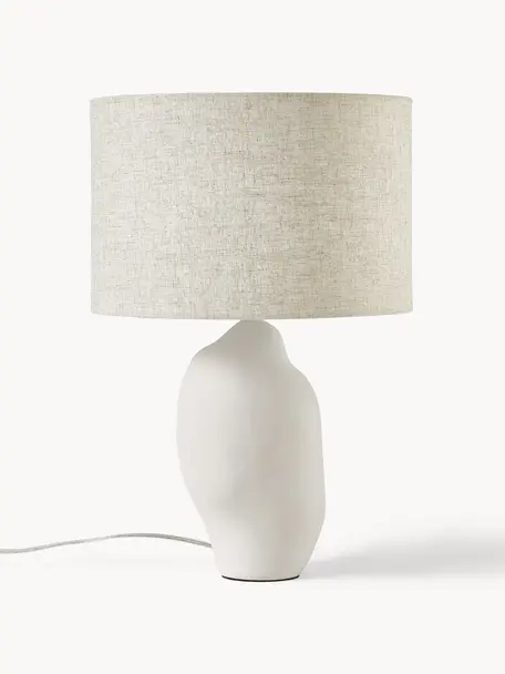 Grande lampe à poser en céramique Colett, Beige, blanc, Ø 35 x haut. 53 cm
