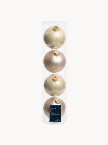 Boules de Noël Evergreen, tailles variées, Beige, blanc crème, Ø 10 cm, 4 pièces