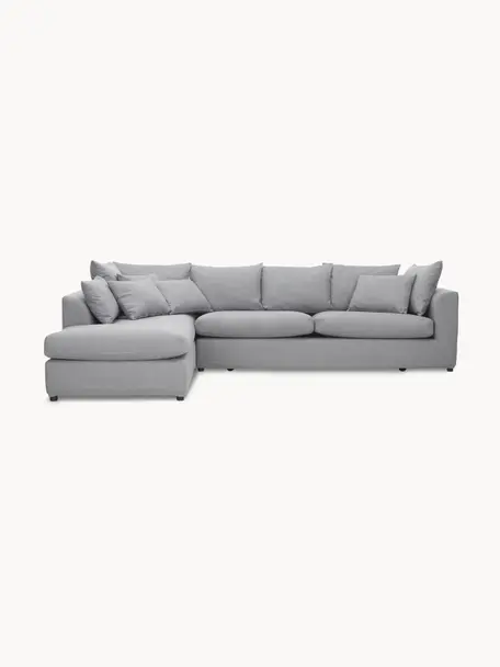 Grand canapé d'angle Zach, Tissu gris, larg. 300 x prof. 213 cm, méridienne à gauche