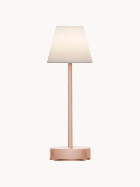 Lampada da tavolo portatile a LED dimmerabile da esterno con funzione touch Lola, Paralume: polipropilene, Base della lampada: metallo rivestito, Bianco, rosa, Ø 11 x Alt. 32 cm