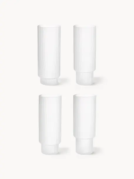 Set di 4 bicchieri da long drink in vetro soffiato millerighe Ripple, Vetro soffiato, Semi trasparente opaco, Ø 6 x Alt. 14 cm, 300 ml