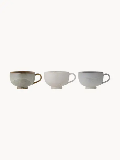 Handgefertigte Tassen Lila, 3er-Set, Steingut, Grün, Weiß, Grau, Ø 10 x H 7 cm, 250 ml