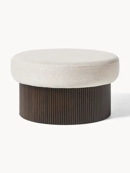 Pouf con vano contenitore Nala, Rivestimento: 100% poliestere Con 40.00, Struttura: legno di frassino Il mate, Tessuto beige, legno scuro, Ø 82 x Alt. 46 cm