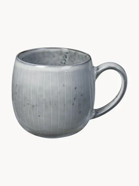 Ručně vyrobené XL šálky na čaj Nordic Sea, 2 ks, Kamenina, Šedomodrá, tečky, Ø 9 x V 10 cm, 450 ml