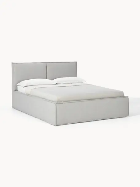 Cama tapizada Dream, Tapizado: poliéster (texturizado) A, Estructura: madera de pino maciza con, Tejido gris claro, An 200 x L 200 cm