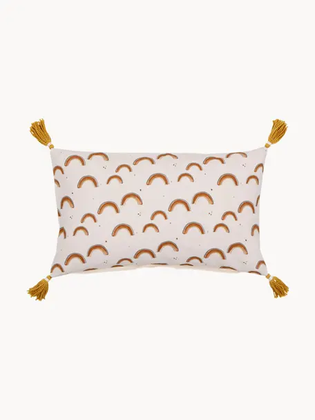 Funda de cojín con borlas Sweet Dreams, 100% algodón, Blanco crema, amarillo, An 50 x L 30 cm